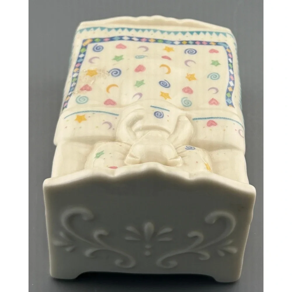 Vintage Lenox Music Box Bears Heirloom Teddy Bear in Bed Plays Brahms Lullaby 5